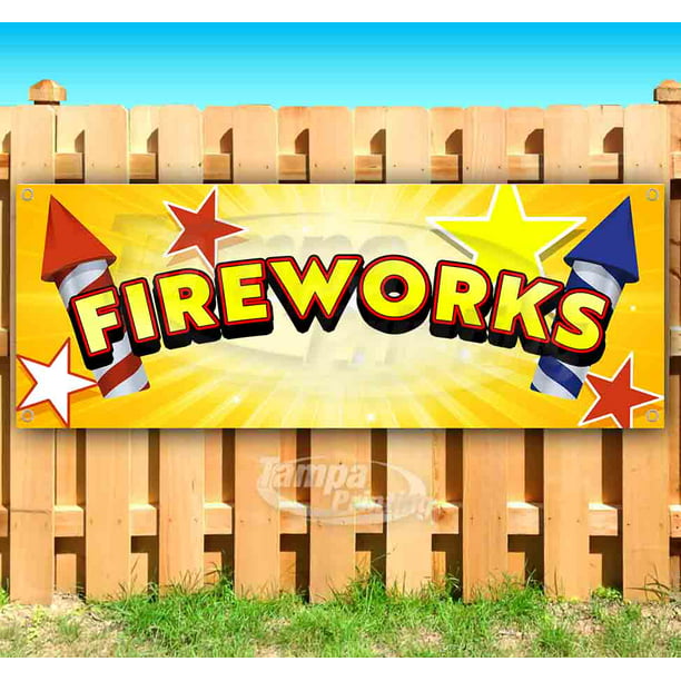 Flag, Fireworks Extra Large 13 oz Heavy Duty Vinyl Banner Sign with Metal Grommets Many Sizes Available Advertising New Store 